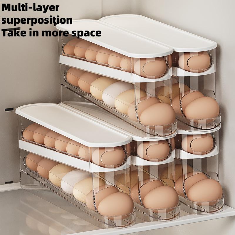 Clear  Roll Egg Storage Box, 1 Count Space Saving Refrigerator Egg Holder, Organizer for Kitchen Storage