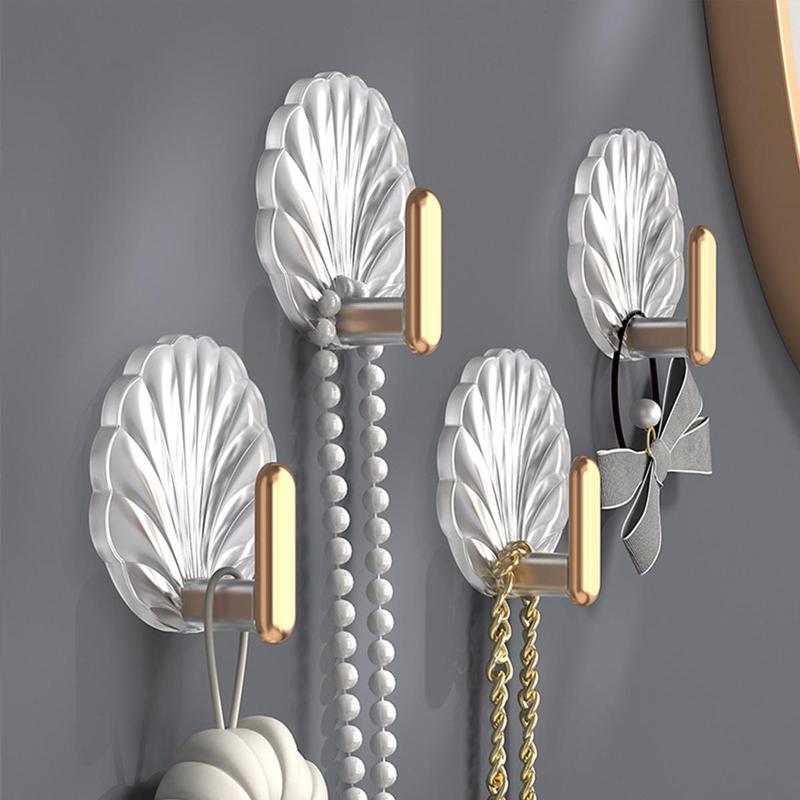 Creative Shell Shaped Wall Hook, 4pcs Multifunction Punch-free Hooks, Self Adhesive Coat Hanger for Bathroom Kitchen