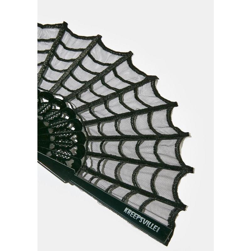 kreepsville 666 Spiderweb Lace Gothic Fabric Hand Fan with Tassel