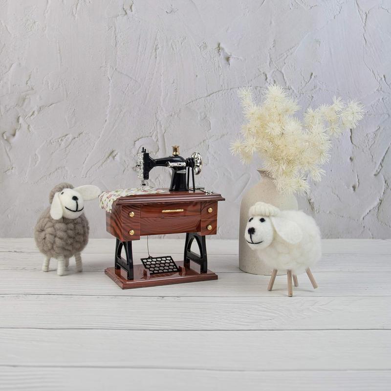 , Vintage Mini Music Box Sewing Machine Figurine Birthday Gift Table Decor