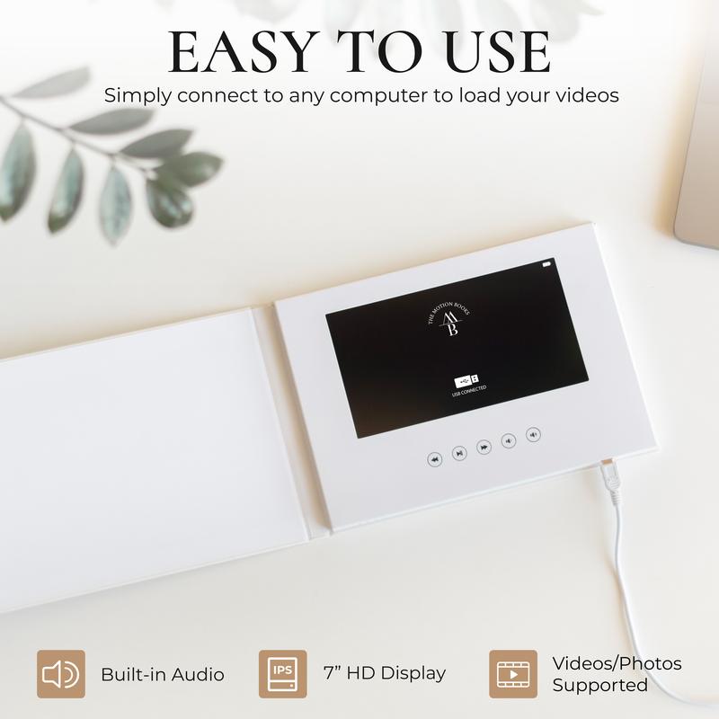 The Motion Books | Video Book that plays your wedding video | Wedding Video Book, Wedding Video Album | 4GB Memory, IPS Display, Linen Bound and Rechargeable Battery