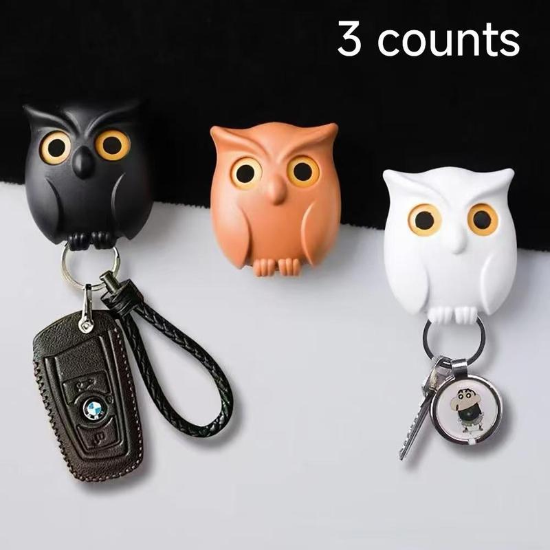 Magnetic Owl Design Key Hook, 3 Counts Cute Magnetic Key Holder, Punch Free Magnetic Wall Hook, Home Organizer for Kitchen Bathroom Office