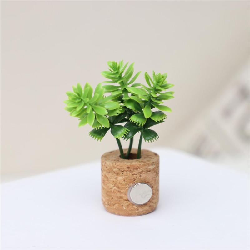 Spring Ornaments, 1 Count Plant Fridge Magnet, Mini Potted Plant Refrigerator Magnet, Magnetic Artificial Plant with Wooden Base, Home Decor, Office Decor