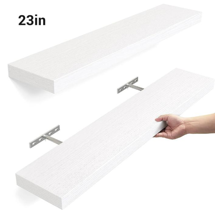 23 inch Wood Floating Shelves Wall Mounted Shelves, White, Set of 2 Decor Decorative