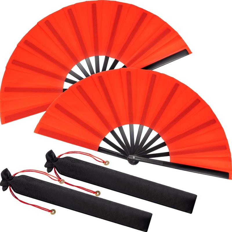 Maitys Large Folding Silk Hand Fans Festival Tai Ji Fan Chinese Folding Rave Fan Handheld Renaissance Fan Martial Art Fans for Men and Women, Dance, Decorations, Festival, Gift(Black, 2 Packs)