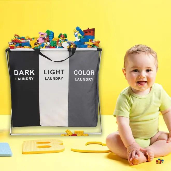 [Christmas 2024 ornament] 180L large laundry basket, foldable high hanger, Laundry Sorter 3 section Bags for Dirty Clothes ,used for storing clothes, toys, organizers, and Christmas gifts in dormitories and home wardrobes Hangable