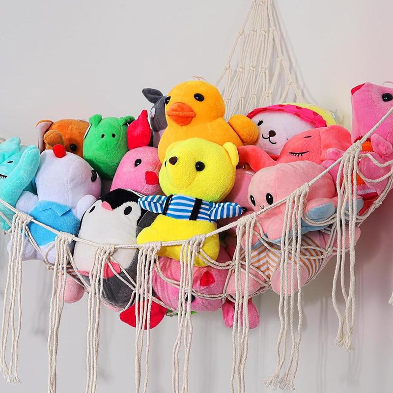 Wall Mounted Plush Toy Net, 1 Count Handmade Braided Rope Toy Storage Rack, Toy Corner Net Organizer, Home Organizer for Living Room Bedroom