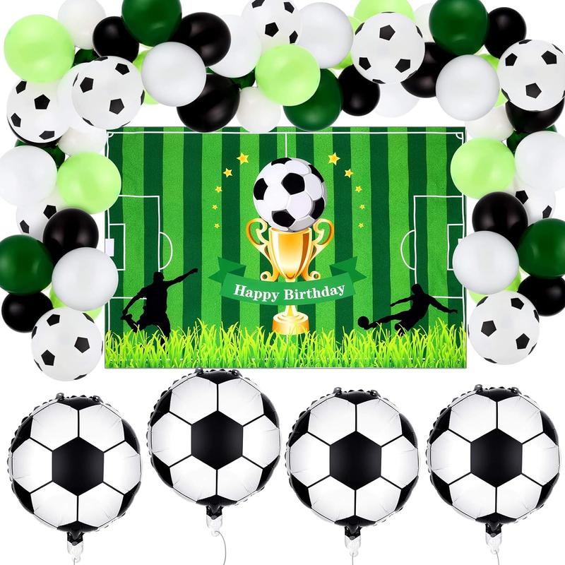 65 Pieces Soccer Party Supplies Football Theme Birthday Decorations Include Soccer Field Background Backdrop Soccer Foil Latex Balloon Football Balloons for Birthday Soccer Theme Party Decoration Set Thick Aluminum