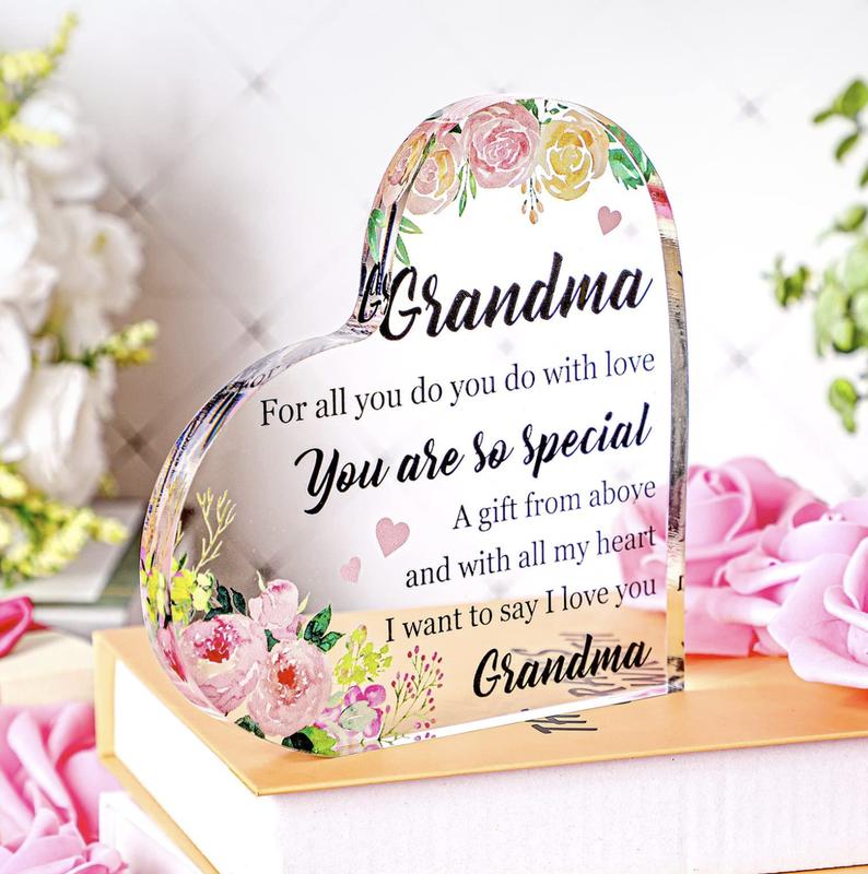 Gifts to Grandma, Mothers Day Gifts for Grandma, Acrylic Heart Plaques Birthday Gifts Grandma Inspirational Thoughtful Grandma Gifts from Granddaughter Grandson for Home Decorations