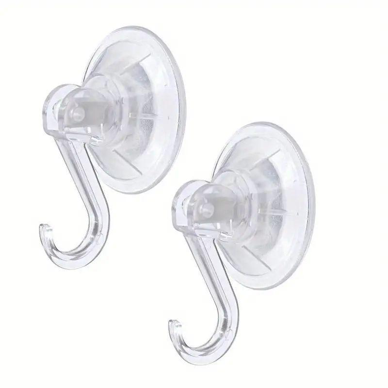 Suction Cup Hook (2pcs), Clear Heavy Duty Vacuum Suction Cup Hooks, Removable Strong Window Glass Door Suction Hangers, Bathroom Shower Wall Hooks For Towel Loofah Utensils Wreath