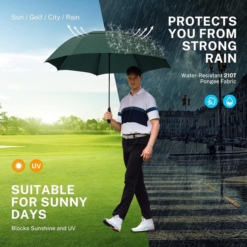 54 62 68 72 80 Inch Extra Large Golf Umbrella, Automatic Open Travel Rain Umbrella with Windproof Water Resistant Double Canopy, Oversize Vented Umbrellas for 2-3 Men and UV Protection, Multiple Colors