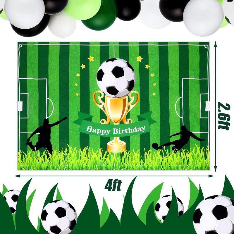 65 Pieces Soccer Party Supplies Football Theme Birthday Decorations Include Soccer Field Background Backdrop Soccer Foil Latex Balloon Football Balloons for Birthday Soccer Theme Party Decoration Set Thick Aluminum