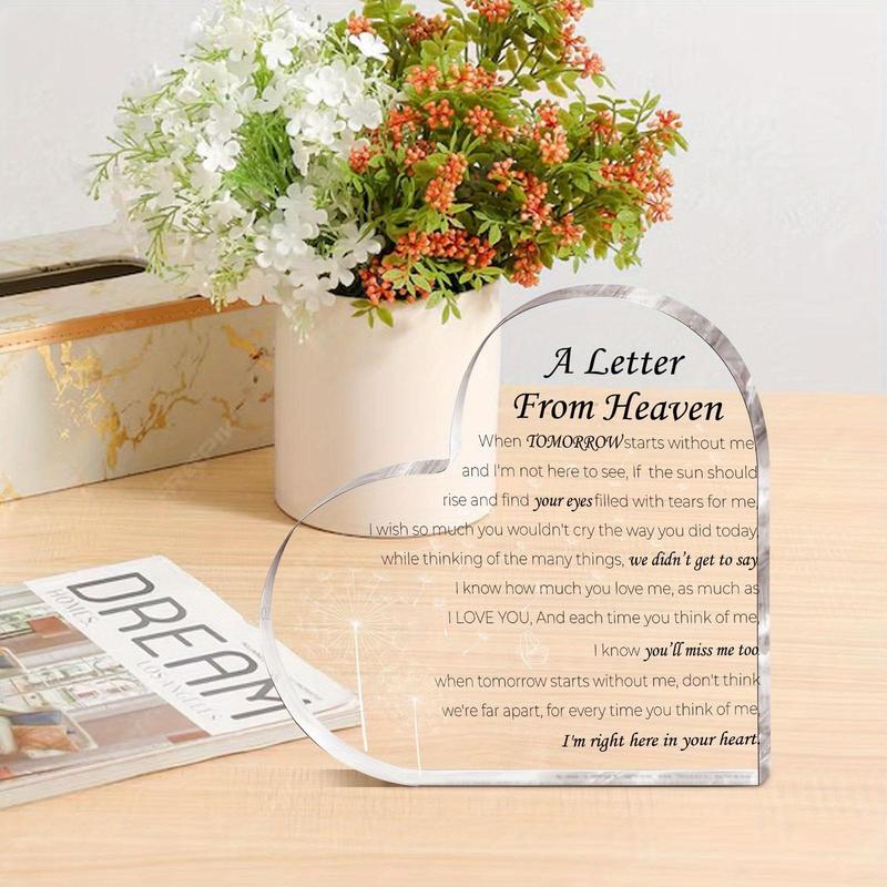 Clear Acrylic Memorial Plaque, Letter from Heaven Pattern Acrylic Plaque, Acrylic Bereavement Memorial Funeral Condolences Gift, Home Decor