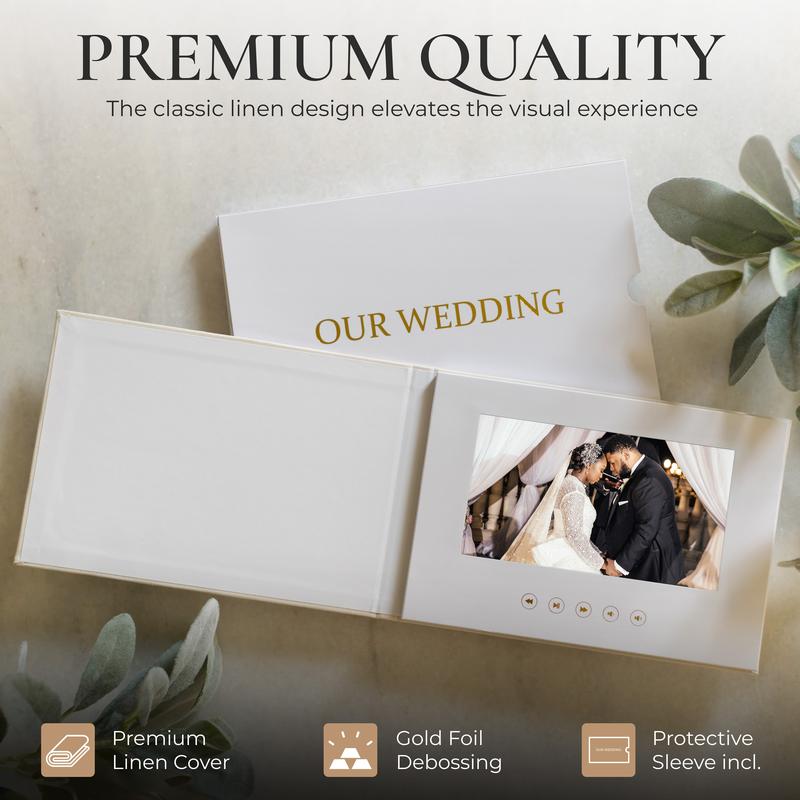 The Motion Books | Video Book that plays your wedding video | Wedding Video Book, Wedding Video Album | 4GB Memory, IPS Display, Linen Bound and Rechargeable Battery