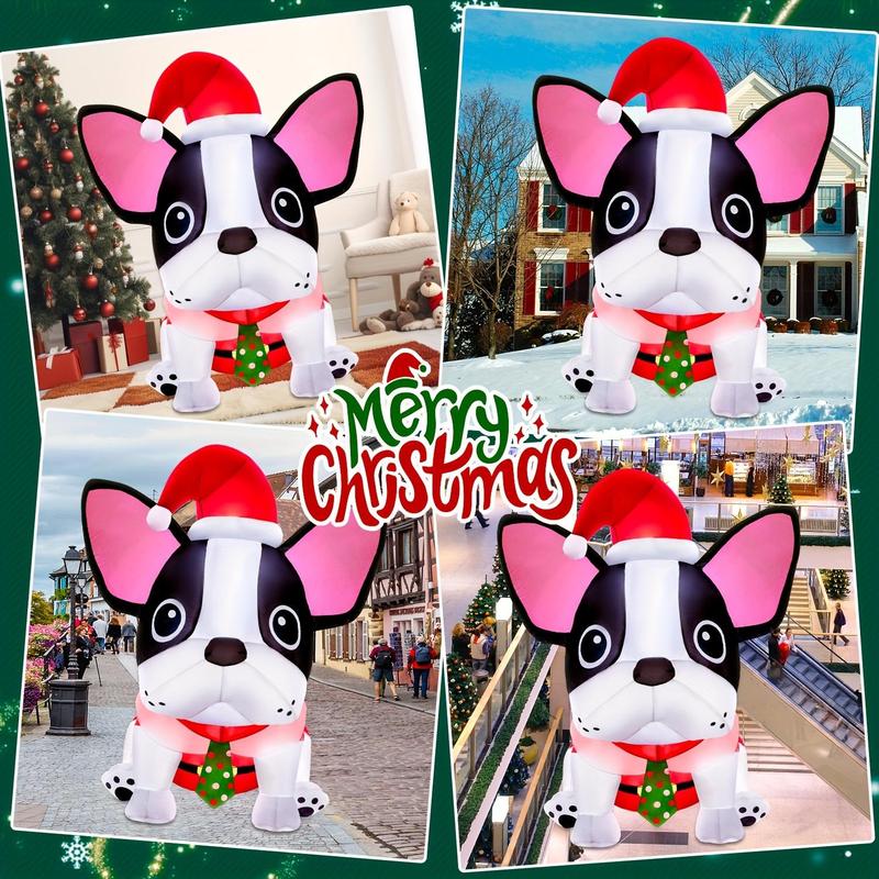 5ft Inflatable Christmas Dog Decorations, 1 Count Cute Inflatable Dog with Built-in LED Lights, Christmas Decoration for Indoor & Outdoor Holiday Party