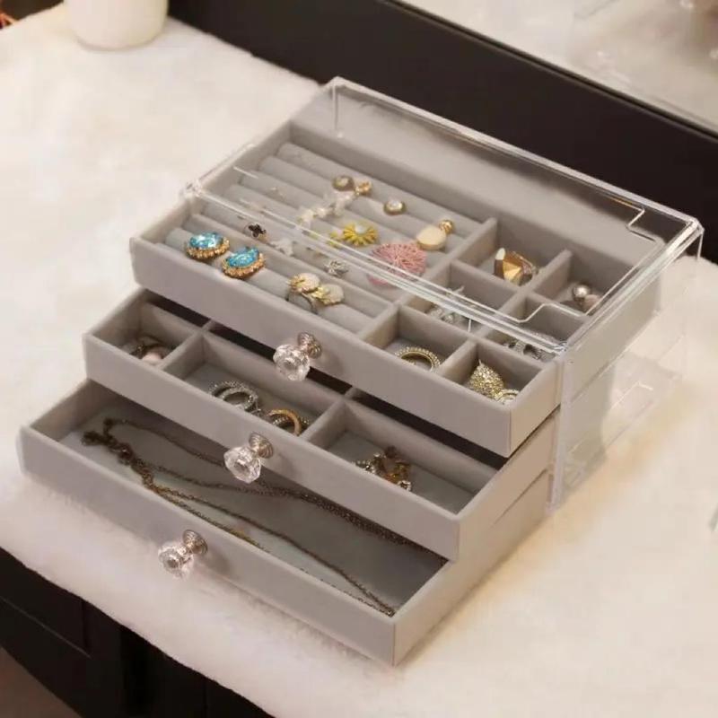 Jewelry Storage Box, 1 Count Multi-grid Jewelry Organizer, Transparent Frame Jewelry Display Box, Home Organizer for Earrings Necklace Bracelet