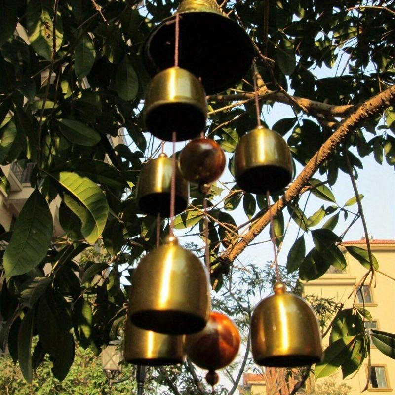 Vintage Wind Chime Fengshui Copper with 6 Bells, Hanging Wind Chime, Suitable for Home Garden, Good Luck Blessing, Yard Art Decor