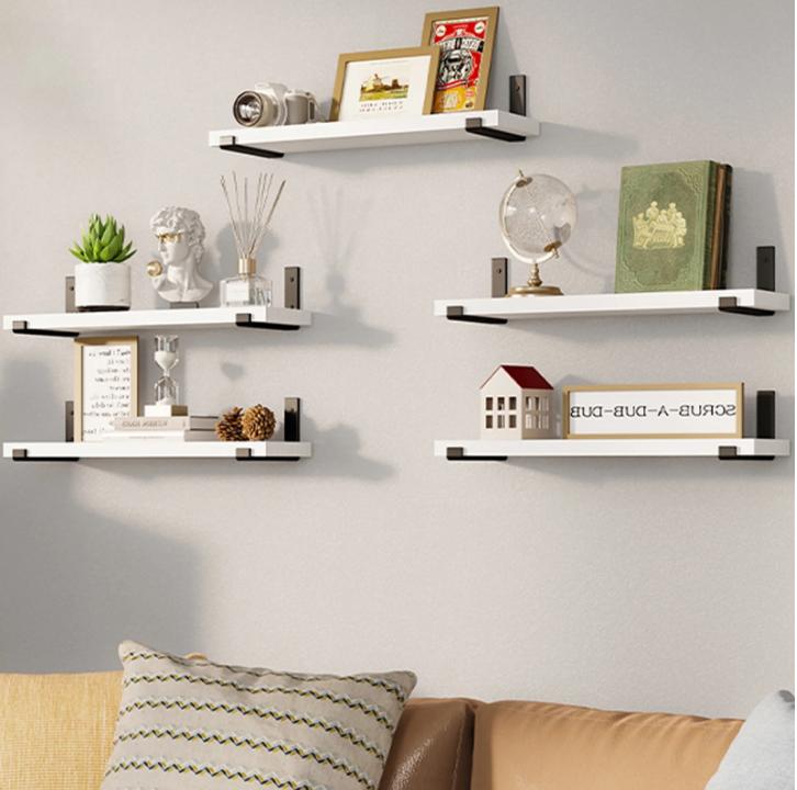 White Floating Shelves Set of 5 - Rustic Wood Wall Storage Racks - 15.7x4.7x0.6inches - Organiser Decor Shelf wall display Wooden