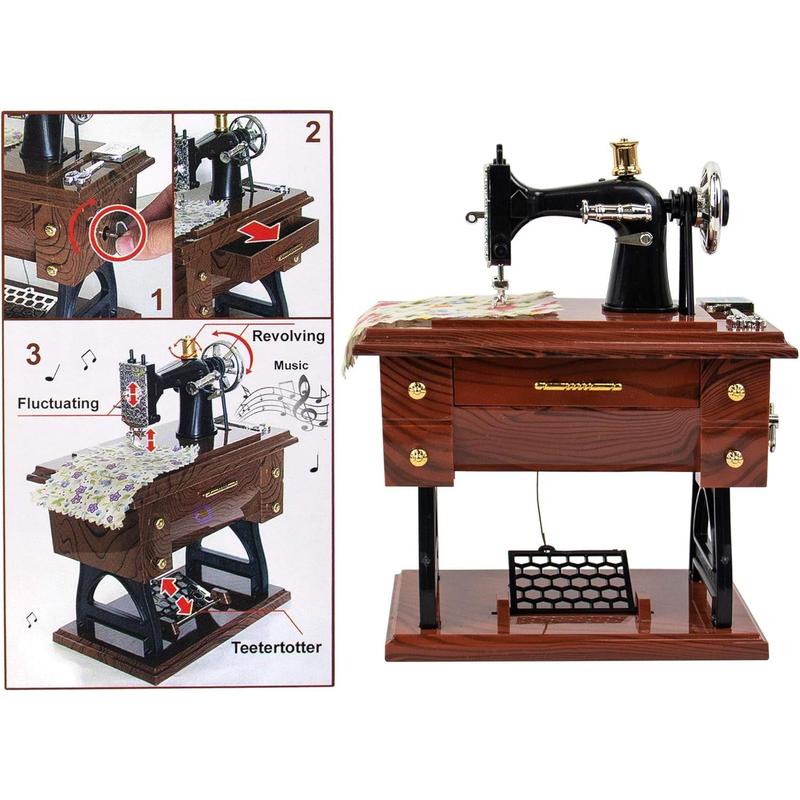 , Vintage Mini Music Box Sewing Machine Figurine Birthday Gift Table Decor