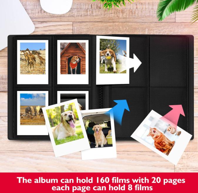 160 Pockets Photo Album with Colorful Stickers for Fujifilm Instax Mini LiPlay EVO Polaroid Snap SnapTouch PIC-300 Z2300 Mint Zip Instant Camera Printer (Black)