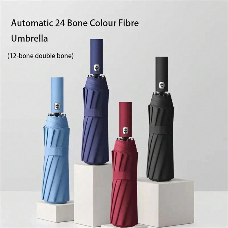 24-bone Fully Automatic Folding Umbrella, 1 Count Windproof & UV-proof Umbrella, Portable Umbrella for Business & Leisure