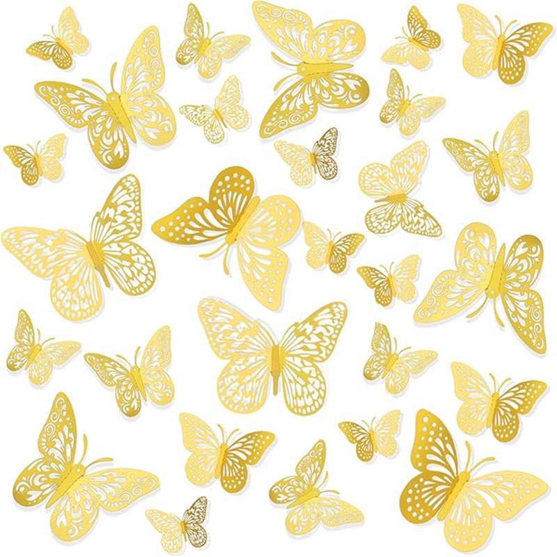 Butterfly Decorations, 48pcs 3D Gold Butterflies, 3 Styles 3 Sizes Butterfly Wall Decor, Butterfly Cake Decorations, Butterfly Party Decorations, Gold Room Decor, Butterflies for Bouquets