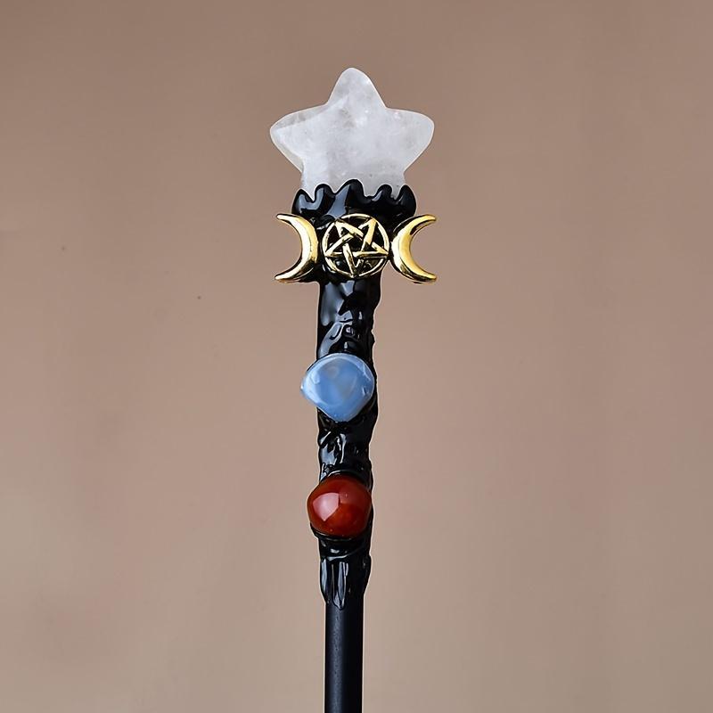 Natural Stone Star Moon Wand, Handmade Wooden Magic Wand, Cosplay Costume Props, Party Decoration Photography Props, Stage Performance Accessories