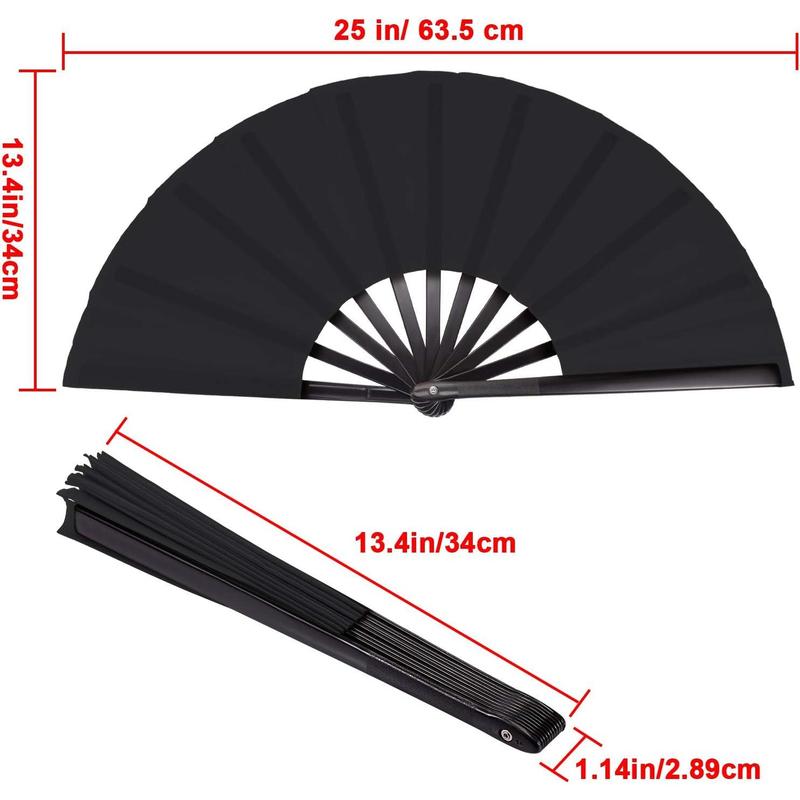 Maitys Large Folding Silk Hand Fans Festival Tai Ji Fan Chinese Folding Rave Fan Handheld Renaissance Fan Martial Art Fans for Men and Women, Dance, Decorations, Festival, Gift(Black, 2 Packs)