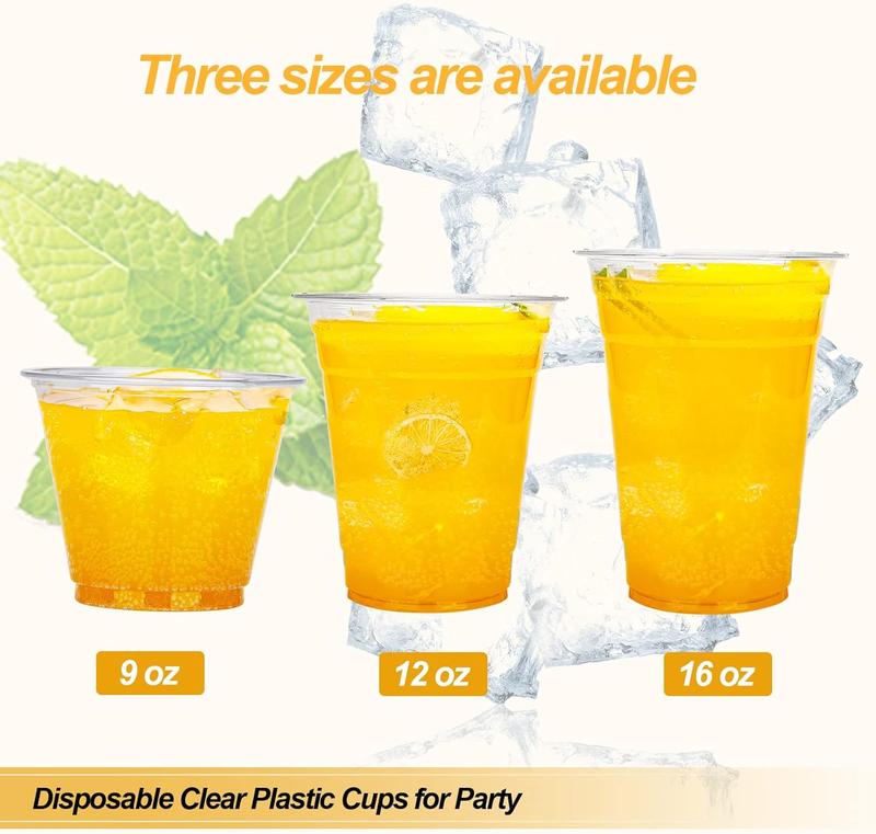 100 Count - 16 Ounce Plastic Cups, Ice Coffee Cups To Go - Crystal Clear PET Party Cups Disposable Pack