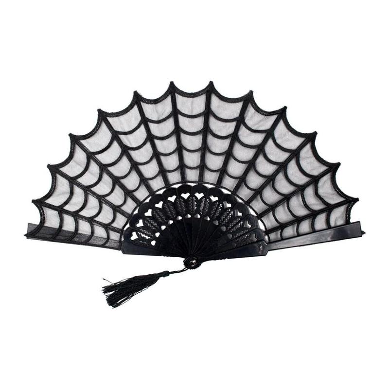 kreepsville 666 Spiderweb Lace Gothic Fabric Hand Fan with Tassel