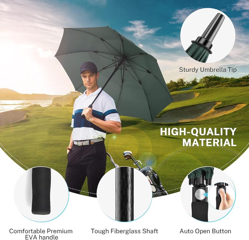 54 62 68 72 80 Inch Extra Large Golf Umbrella, Automatic Open Travel Rain Umbrella with Windproof Water Resistant Double Canopy, Oversize Vented Umbrellas for 2-3 Men and UV Protection, Multiple Colors