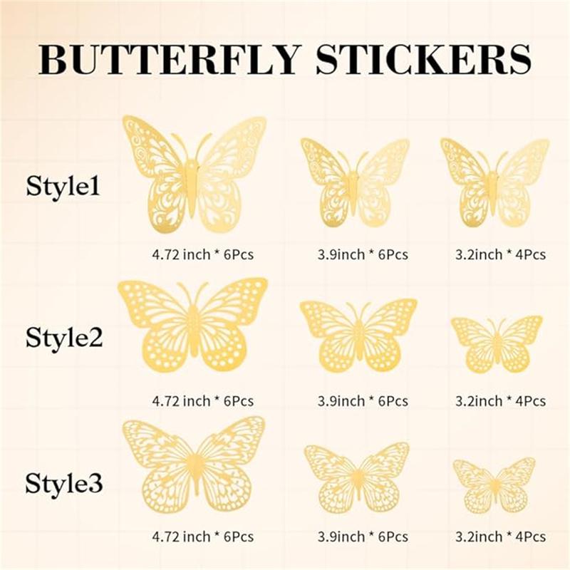 Butterfly Decorations, 48pcs 3D Gold Butterflies, 3 Styles 3 Sizes Butterfly Wall Decor, Butterfly Cake Decorations, Butterfly Party Decorations, Gold Room Decor, Butterflies for Bouquets