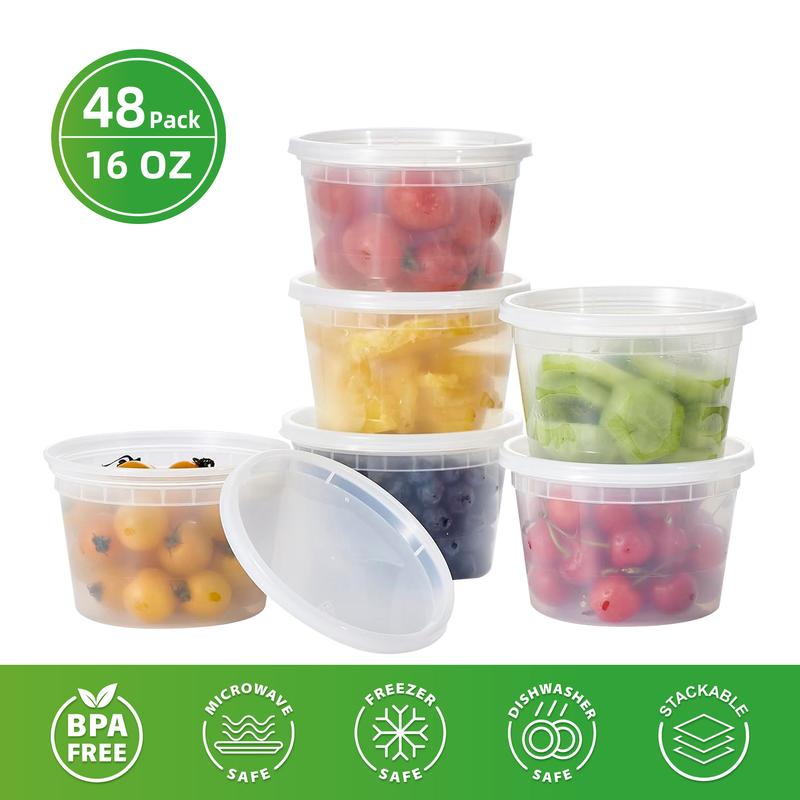 48-Pack Food Containers with Lids - 8 12 16 24 32 oz Disposable Soup Containers - Clear Plastic Sealable Takeout Food Containers , Leak-Proof