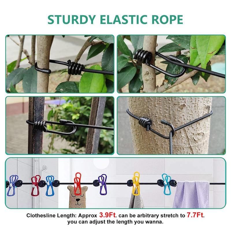 Retractable Travel Clothesline, 1 Count Portable Elastic Clothesline with 2 Disposable Compressed Towels & 12pcs Clothespins, Clothes Drying Tool for Indoor and Outdoor, Balcony, Outdoor Camping