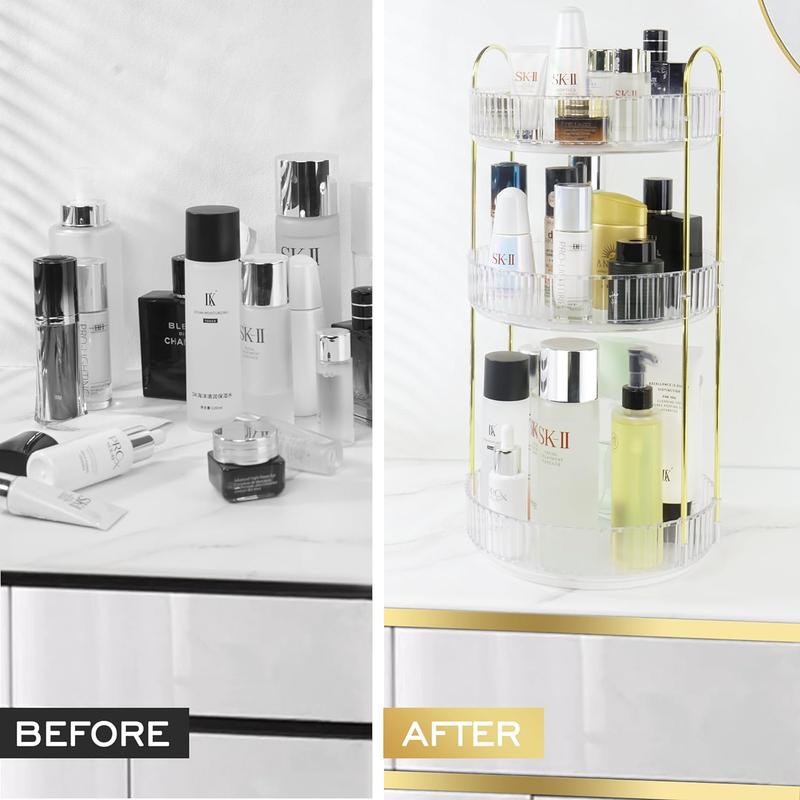 360° Rotating Makeup Organizer Perfume Organizer for Vanity, High-Capacity Skincare Cosmetic Dresser Bathroom Countertop Organizers Storage (3 Tiers, Transparent)