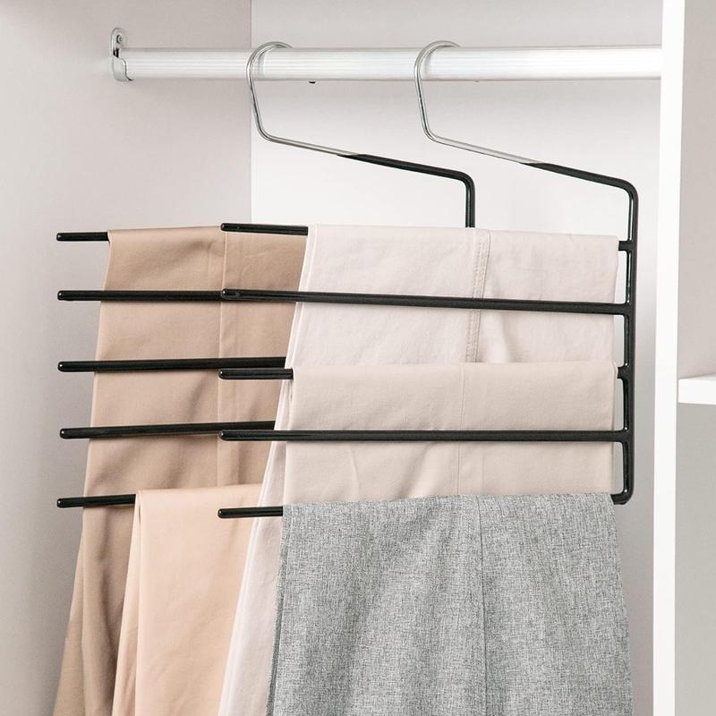 Pants Hangers 3pack, Heavy Duty Multi Layers Space Saving Slack Hangers,Non Slip 5 Tier Open-Ended Pants Hanger Closet Storage Organizer for Garden Flags Trousers Jeans Scarf