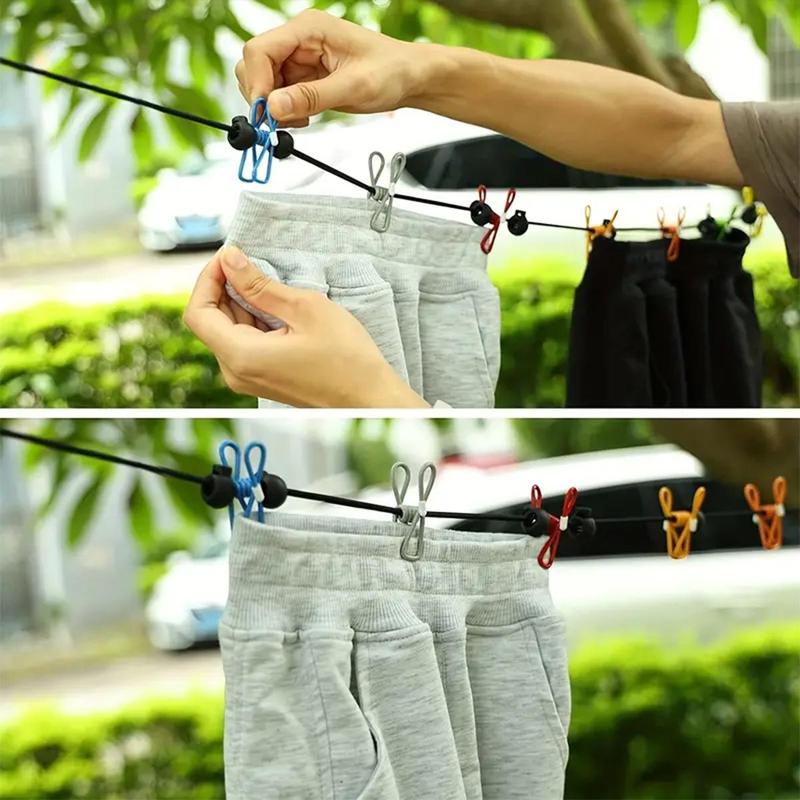 Hanging Clothesline, 1 Count Portable Retractable Clothesline with 12pcs Clips, Outdoor Camping Accessories, Outdoorliving