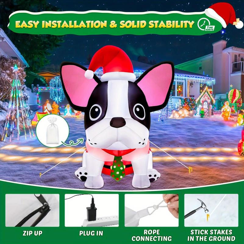 5ft Inflatable Christmas Dog Decorations, 1 Count Cute Inflatable Dog with Built-in LED Lights, Christmas Decoration for Indoor & Outdoor Holiday Party