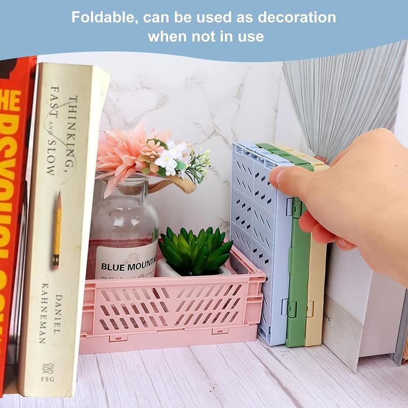 Foldable Storage Basket, 1 Count Small Plastic Random Color Stacking Storage Organizer for Desk