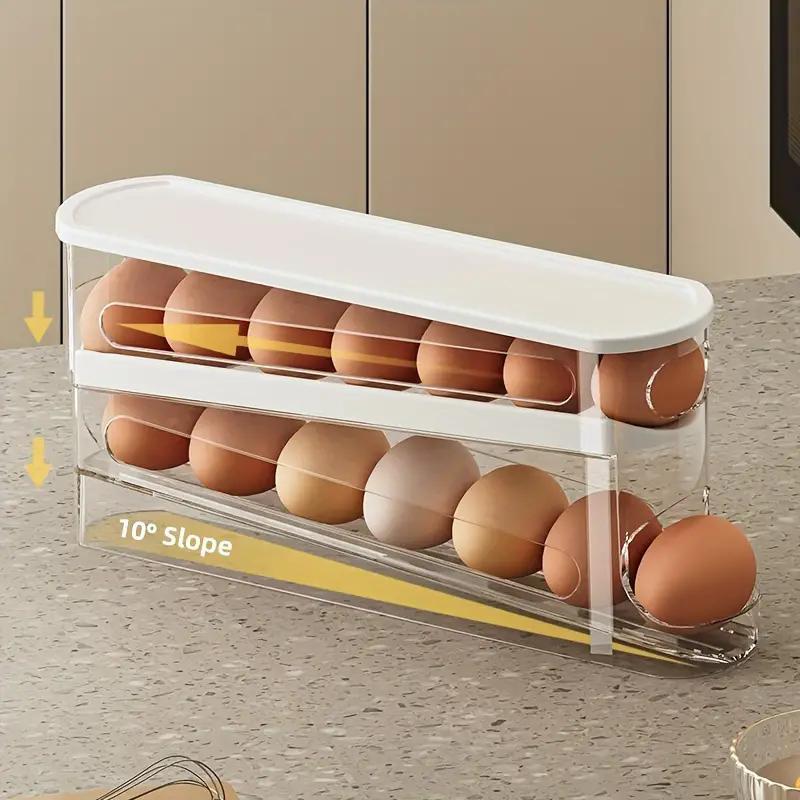 Clear  Roll Egg Storage Box, 1 Count Space Saving Refrigerator Egg Holder, Organizer for Kitchen Storage