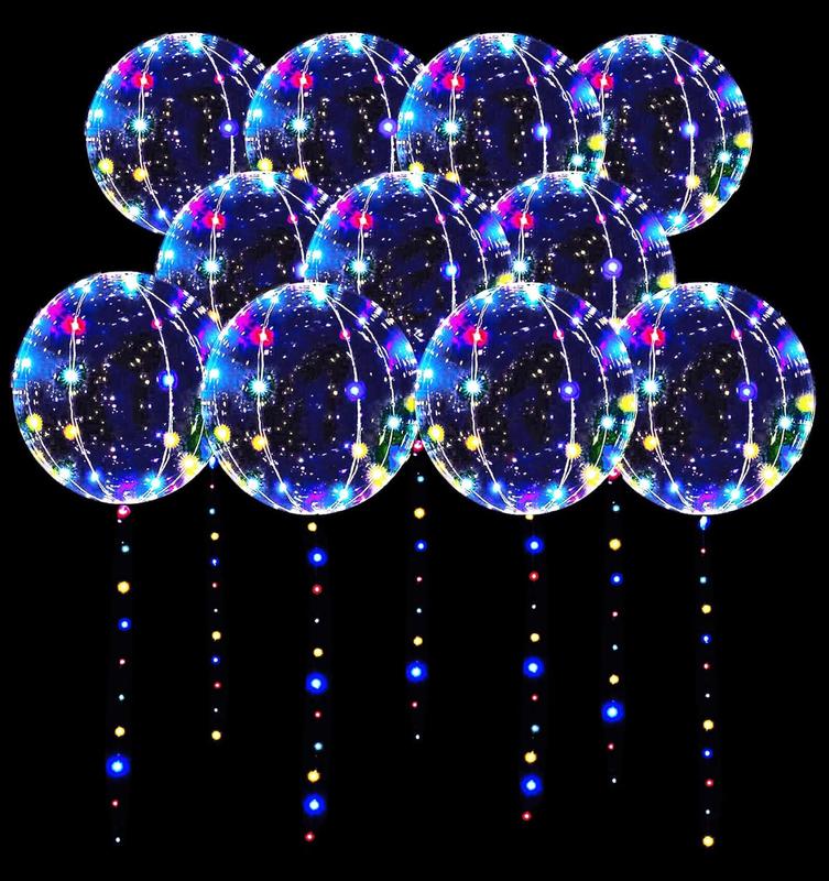 LED Balloons 10 Pack, Light up Balloons 20 Inches Clear Helium Bobo Balloons, Glow Bubble Balloons with String Lights for Valentines Day Halloween Christmas Wedding Birthday Party Decoration