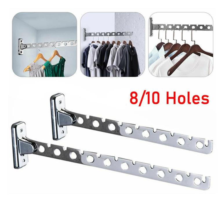 Wall Mounted Clothes Hangers Rack,Foldable Stainless Steel Wall Mounted Clothes Hanger Rack with Swing Arm Space Saver for Laundry Room Bedroom Bathroom Kitchen