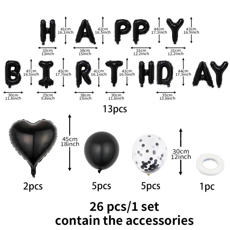 Happy Birthday Decoration Balloon (26pcs set), Black Balloon, Party Balloon, Birthday Balloon, Festive & Party Supplies