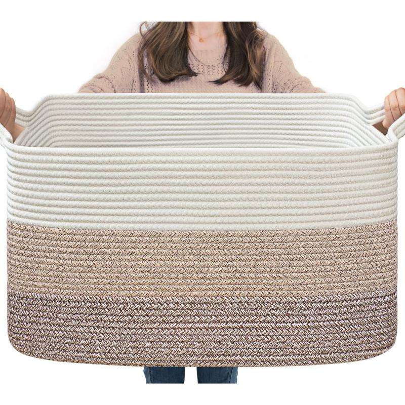 Storage Basket,  Blanket Basket for Living Room, for Clothes, Rectangle Rope Baskets for Storage