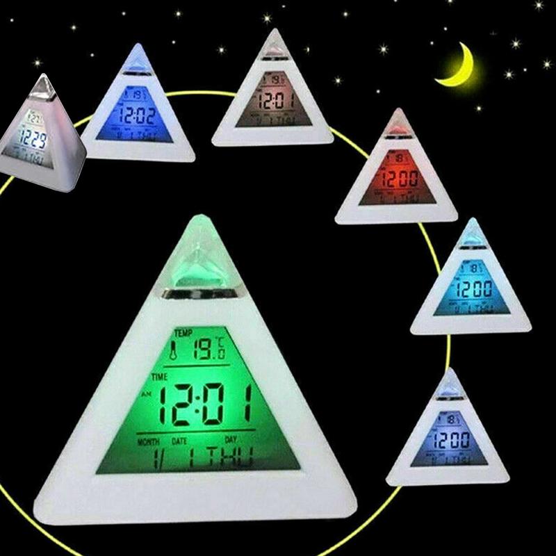 LED Digital Alarm Clock Pyramid Night Light Color Changing Desk Clock with Music & Snooze Mode