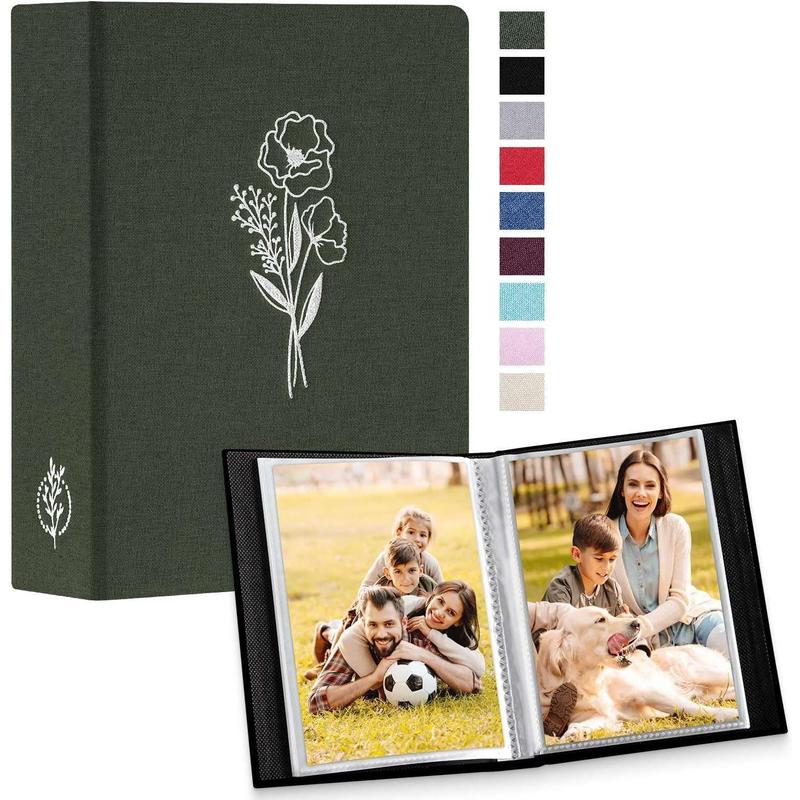 Photo Album 4x6 100 Pictures 2 Packs, Small Mini Capacity Linen Photo Book Sets, Each Pack Holds 100 Top Loader Vertical Only Picture for Boy Girls Green Decor