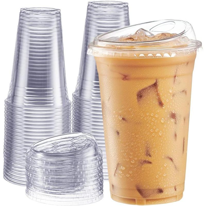 [20 oz. - 100 Count  Clear Plastic Cups With Strawless Sip-Lids, Disposable Iced Coffee Cups with Lids - Ideal for Cold Beverages, and To-Go Drinks