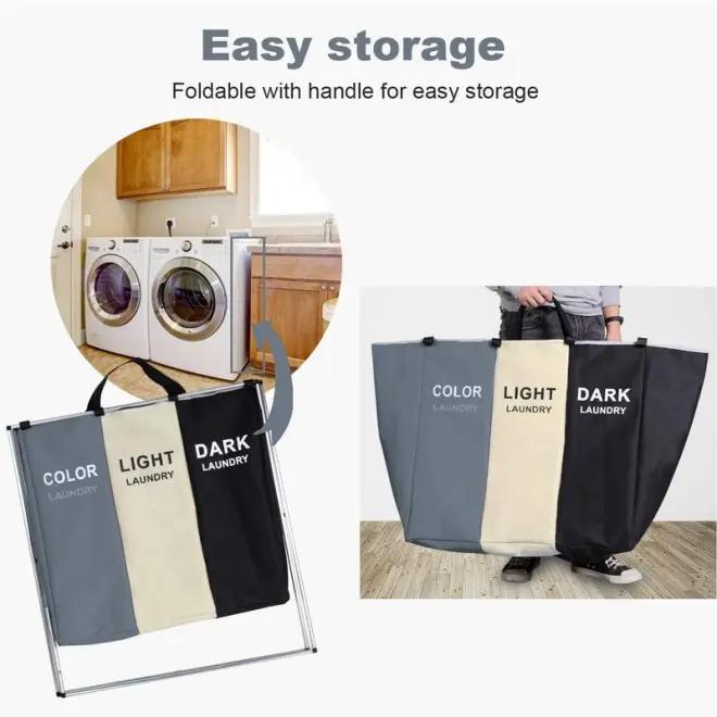 [Christmas 2024 ornament] 180L large laundry basket, foldable high hanger, Laundry Sorter 3 section Bags for Dirty Clothes ,used for storing clothes, toys, organizers, and Christmas gifts in dormitories and home wardrobes Hangable