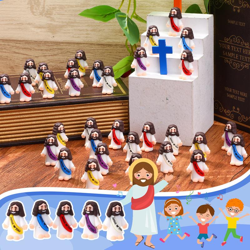 Mini Jesus Figures 50 Pcs Little Jesus Figures with Slogan Jesus love You Mini Jesus Statue to Hide and Seek Religious Christmas Christian Baptism Gifts