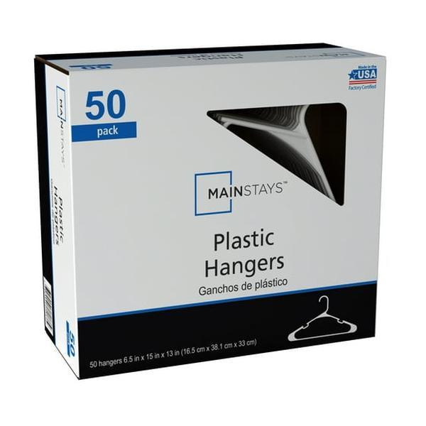 Mainstays Adult & Teen Clothing Hangers, 50 Pack, White, Durable Plastic